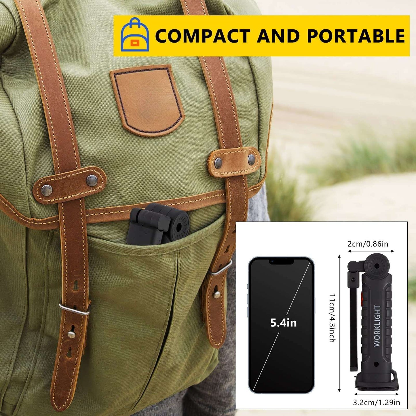 USB Rechargeable Camping LED Flashlight Work Light Magnet and Hook Waterproof Lighting Mode Suitable for Night Work