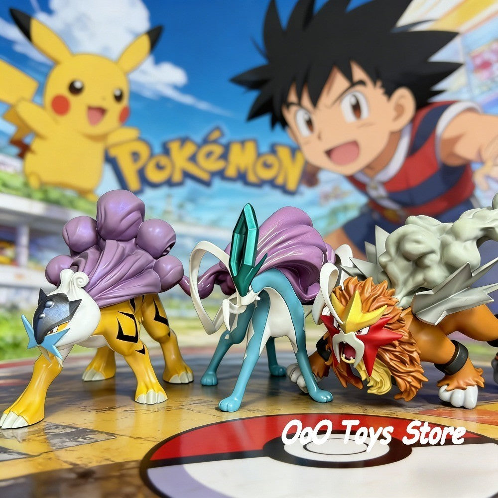 9,5cm Anime Pokémon Figura Três Figuras de Ação Sagradas Estátua de PVC Enfeite de Mesa Modelo Colecionável Brinquedos Presentes