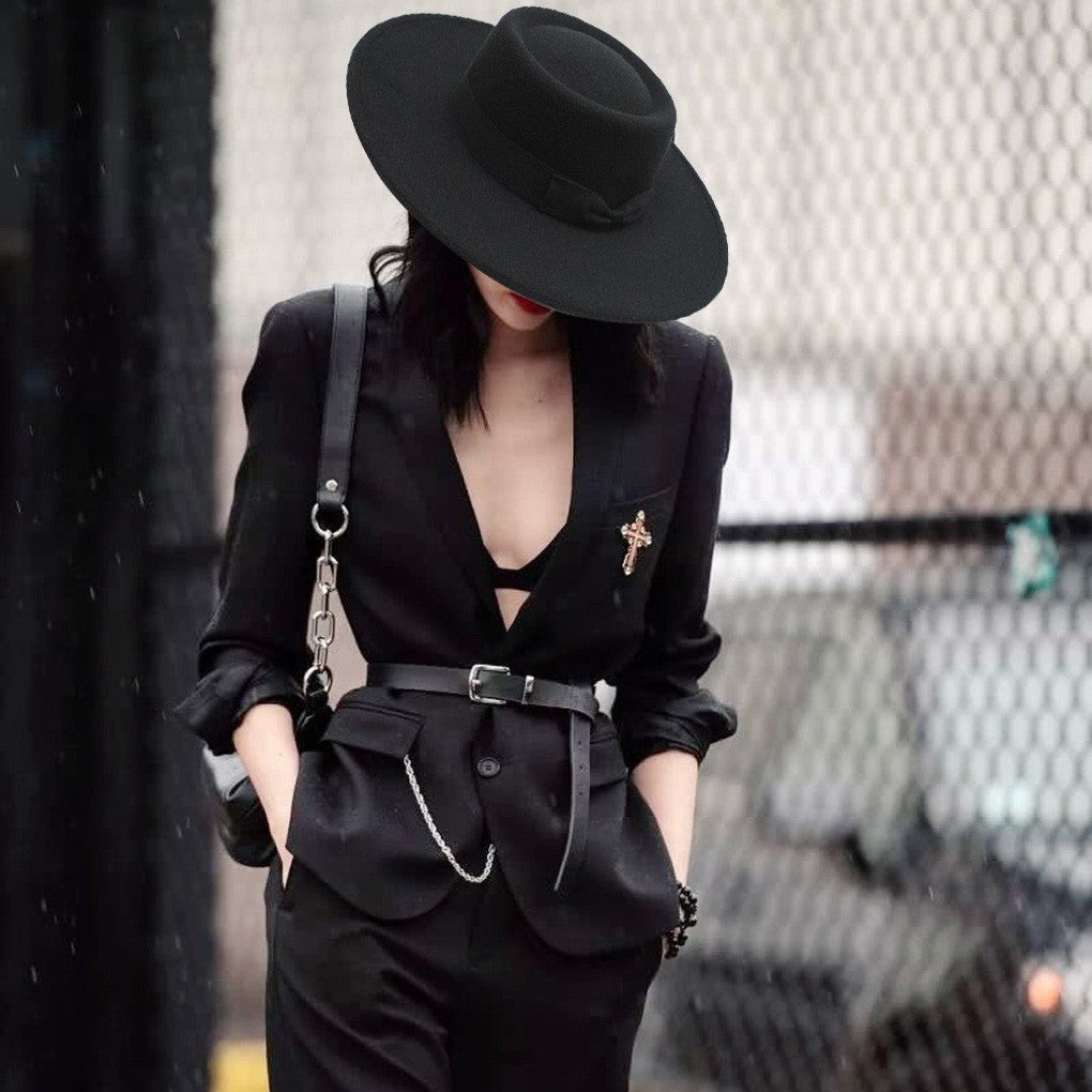 French Bow Tie Fedora Hat Winter Autumn Imitation Woolen Ladies Fedoras Top Wedding Jazz Hats Flat Top Felt Hat Bowler Hats