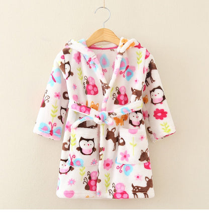 Boy and Girls Flannel Pajamas Robe Autumn and Winter Children Sleepwear Soft Hooded Kids Homewear 2-8 Years