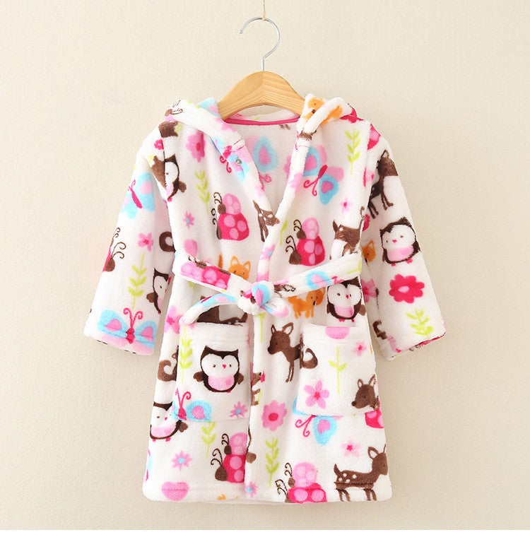 Boy and Girls Flannel Pajamas Robe Autumn and Winter Children Sleepwear Soft Hooded Kids Homewear 2-8 Years