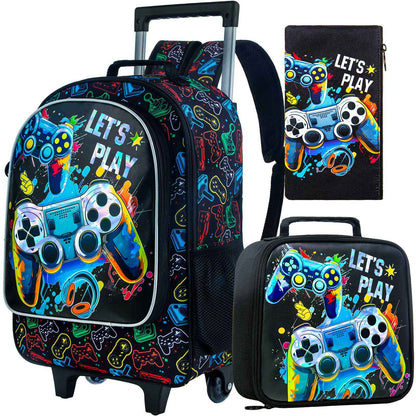 Rolling Backpack for Boys, Kids Roller Wheels School Bookbag with Lunch Bag, Wheeled .?School Bag for Children