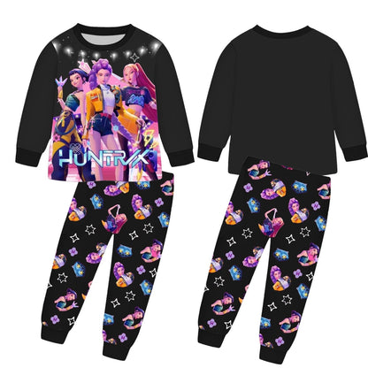 Anime Kpop Demon Hunters Zoey Costume Kids Huntrix Rumi Girls Tshirt Pants Sets Autumn Pajamas for Children's Clothing 3-14Years