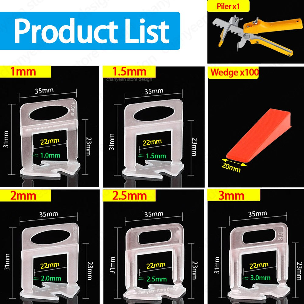 1/1,5/2/2,5/3mm Clip de Sistema de Nivelamento de Azulejos de Parede e Chão Nivelador de Cerâmica Espaçador Alicate Kit de Cunhas para Ferramentas de Construção de Assentamento de Azulejos