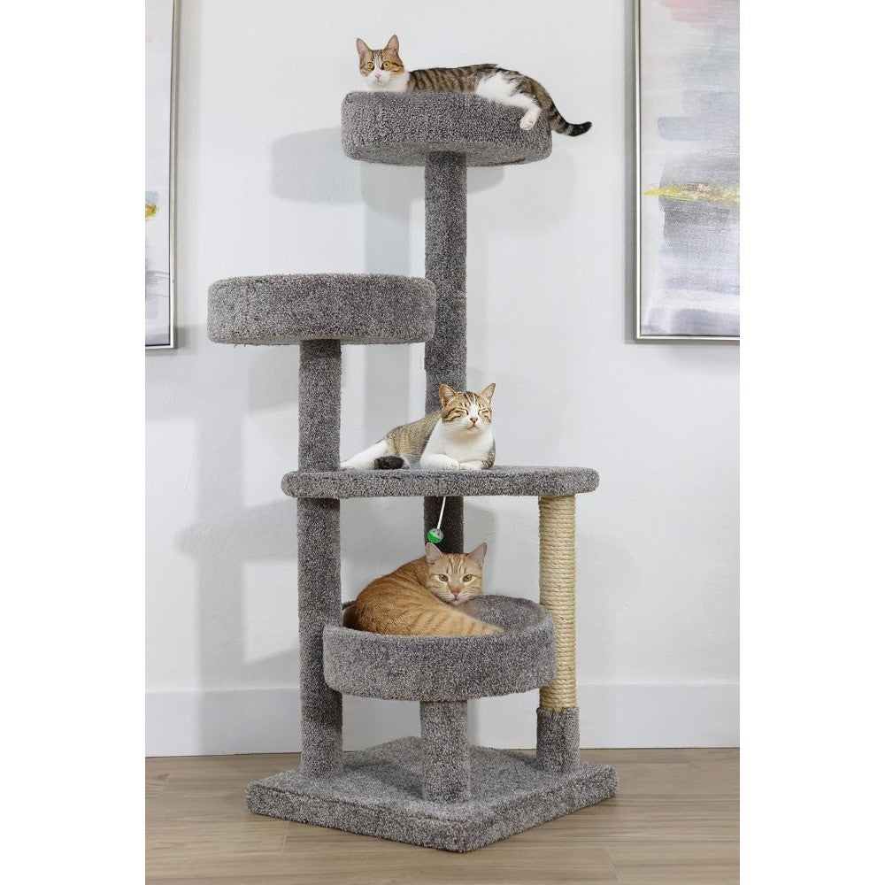 Torre de Gato de Madeira Maciça Durável com Camas em Vários Níveis