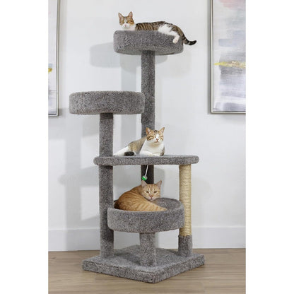 Torre de Gato de Madeira Maciça Durável com Camas em Vários Níveis