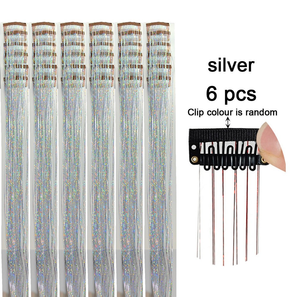 6 peças de extensões de cabelo com presilha Tinsel, pacote com 6 peças de Tinsel para cabelo de 20 polegadas, extensões de cabelo com glitter resistentes ao calor