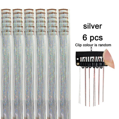 6 peças de extensões de cabelo com presilha Tinsel, pacote com 6 peças de Tinsel para cabelo de 20 polegadas, extensões de cabelo com glitter resistentes ao calor