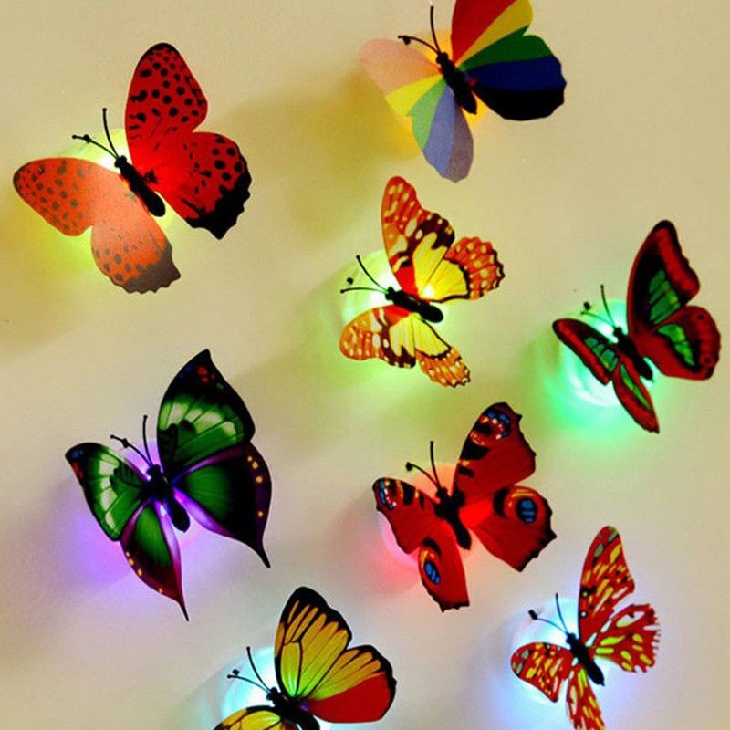 5 Pcs Butterfly Night Light Creative Funny Colorful Glowing Butterfly Light Stickable Flashing LED Lights House Decorative Wall