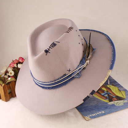 Western Style 100% Wool Fedora Hat | Braided Ribbon & Feather Trim Felted Jazz Cap for Autumn/Winter?