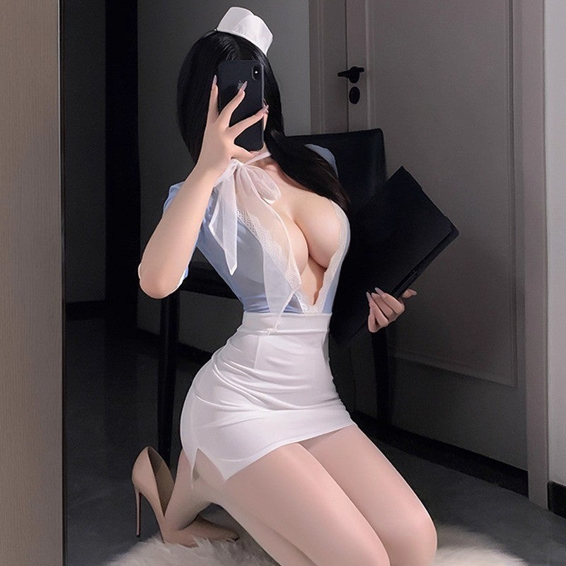Japanese Advanced Club Flight Attendant Service Sexy Cosplay Costumes Lingerie Stewardess Hip Wrap Skirt Nightclub Bar Uniform