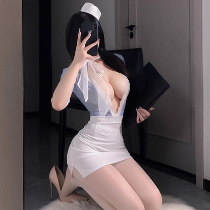 Japanese Advanced Club Flight Attendant Service Sexy Cosplay Costumes Lingerie Stewardess Hip Wrap Skirt Nightclub Bar Uniform