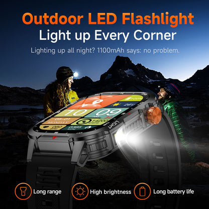 Novo Smartwatch Global 2.01 Polegadas Bateria Grande de 1100mAh Luz LED Bússola Masculino Relógio Esportivo Outdoor Assistente de Voz Chamada Sem Fio