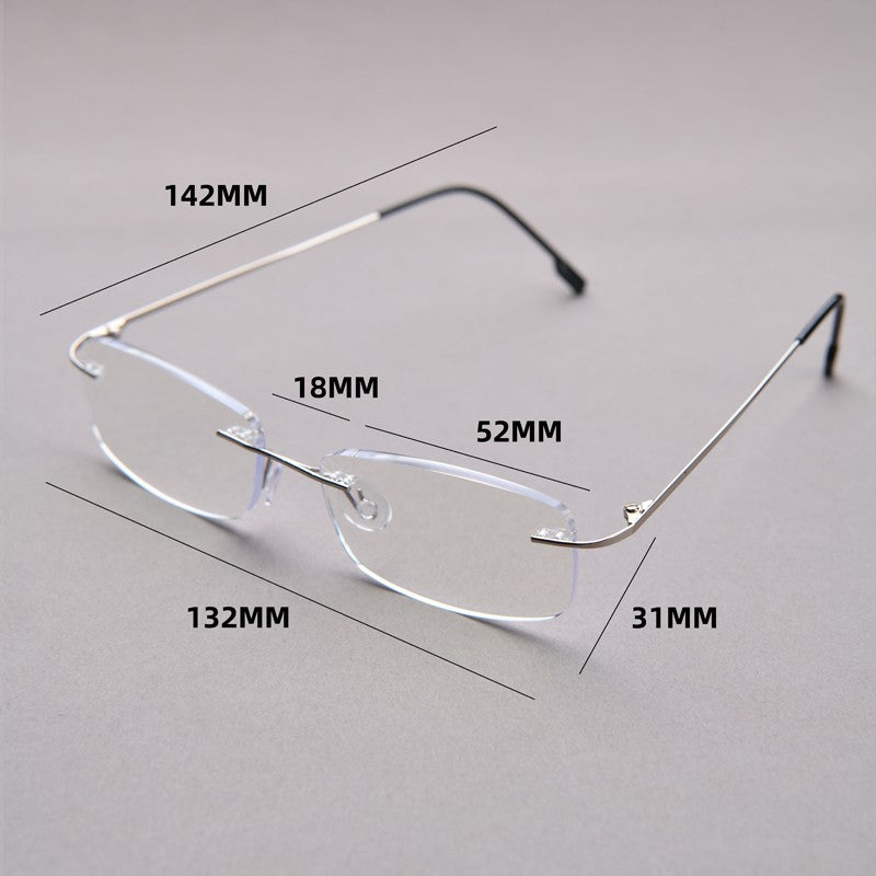 Anti Blue Light Titanium Alloy Rimless Silver Frame Men Women Rectangular 10g Reading Glasses Rimless Prescription Eyeglasses