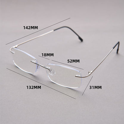 Anti Blue Light Titanium Alloy Rimless Silver Frame Men Women Rectangular 10g Reading Glasses Rimless Prescription Eyeglasses