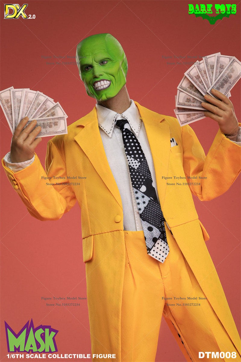 DARK TOYS DTM008 DX 2.0 Versão de Luxo 1/6 A Máscara Jim Carrey com Rosto Verde Terno Amarelo Figura de Ação 12 polegadas Modelo para Exibição