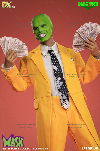 DARK TOYS DTM008 DX 2.0 Versão de Luxo 1/6 A Máscara Jim Carrey com Rosto Verde Terno Amarelo Figura de Ação 12 polegadas Modelo para Exibição