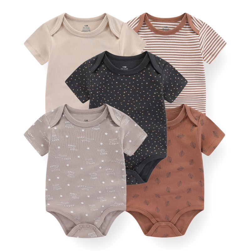 Unisex Bodysuits 4/5PCS Cotton Newborn Baby Girl Clothes Set Short Sleeve Print Baby Boy Clothes Summer Solid Color Bebes