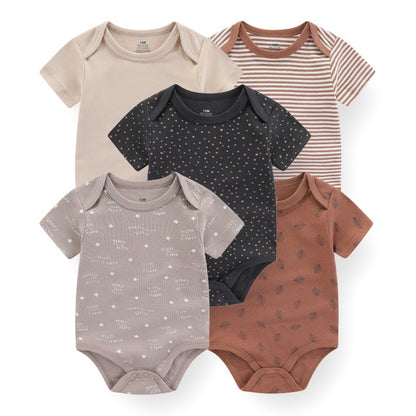 Unisex Bodysuits 4/5PCS Cotton Newborn Baby Girl Clothes Set Short Sleeve Print Baby Boy Clothes Summer Solid Color Bebes