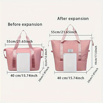 Double-layer expandable large-capacity luggage bag, new multi-functional foldable portable gym bag, sports travel bag-tan