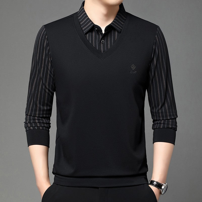 High quality brand long sleeve men's polo shirt autumn new style fashionable flip collar striped personalized top casual T-shirt