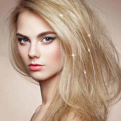 6 peças de extensões de cabelo brilhantes de 50 cm, extensões de cabelo sintéticas, presilhas de cabelo para trançar, chapéus femininos