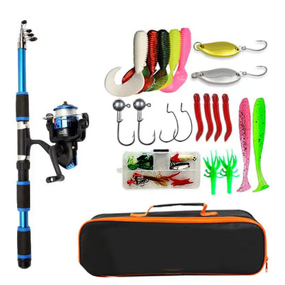 Kit Completo de Vara de Pesca com Vara Telescópica e Molinete Iscas Anzóis Kit de Pesca para Viagem