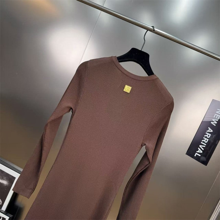 2025 Winter Women's Long Sleeve Knitted Stretch Hollow Corset Long Dress Y2K Clothing New Fashion High-Quality Party Dress bra