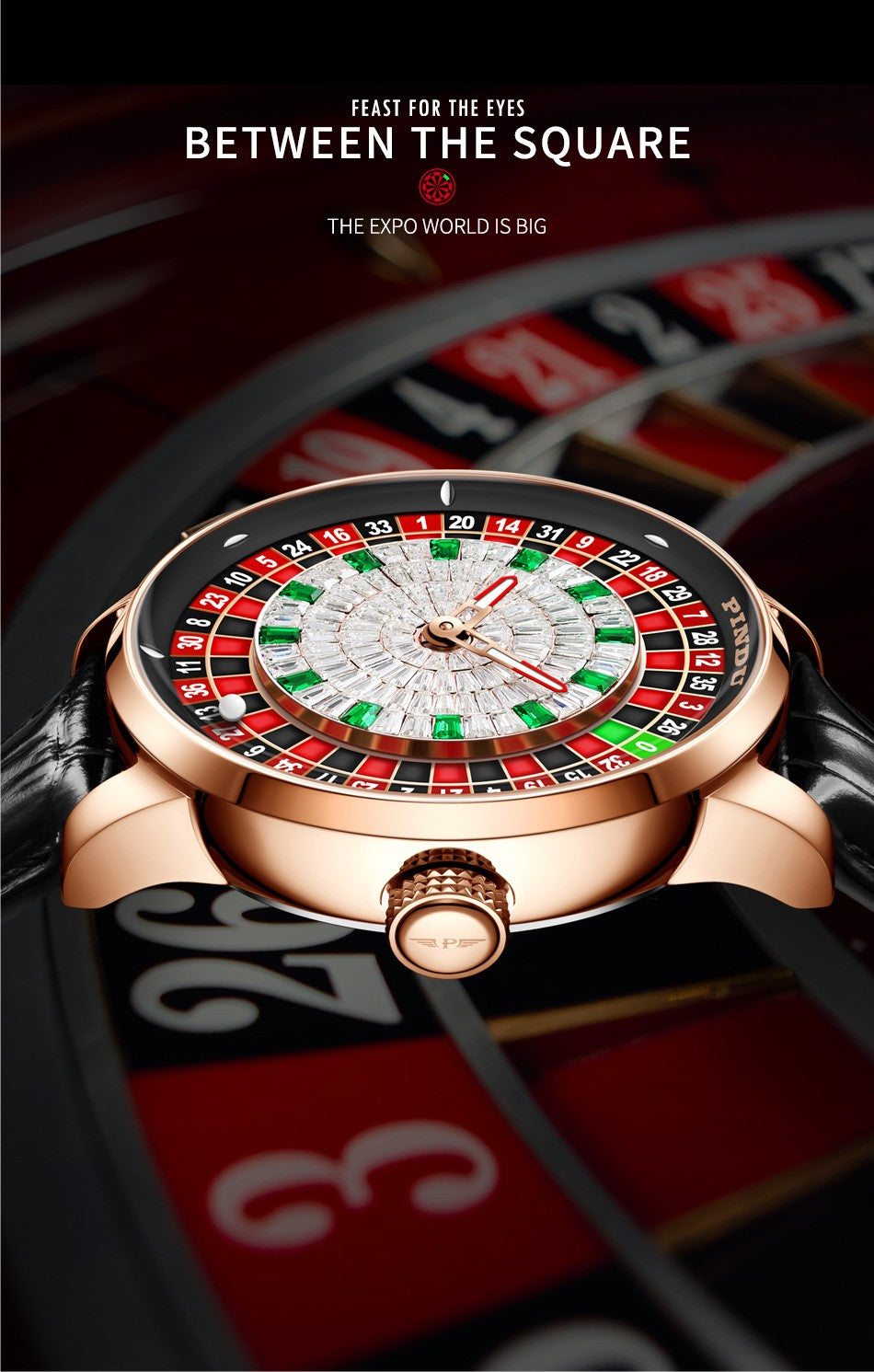 PINDU New Watches European Button Roulette Fun Game Sapphire Glass NH35A Mechanical Watch Diamond Dial Leather Men's Watch P6628