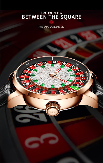 PINDU New Watches European Button Roulette Fun Game Sapphire Glass NH35A Mechanical Watch Diamond Dial Leather Men's Watch P6628