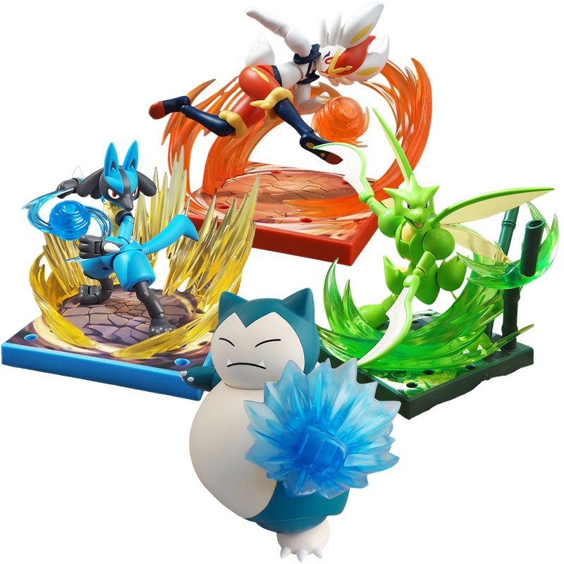 Original Blokees Aventura Pokémon Prólogo Snorlax Cinderace Scyther Lucario Figura de Ação Modelo de Montar Brinquedos Presentes de Aniversário