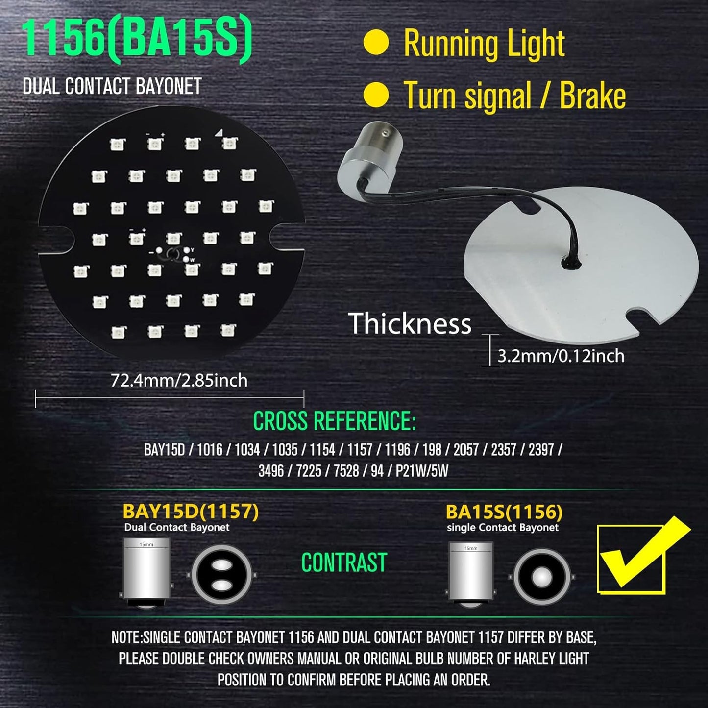 Nova Lâmpada LED de Seta Dianteira para Motocicleta 1157, 1156 Branco/Amarelo/Vermelho, Adequada para Harley Davidson 3 1/4 polegadas, 2 Peças DC12-24V