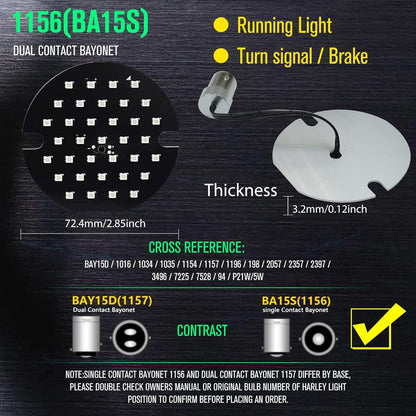 Nova Lâmpada LED de Seta Dianteira para Motocicleta 1157, 1156 Branco/Amarelo/Vermelho, Adequada para Harley Davidson 3 1/4 polegadas, 2 Peças DC12-24V