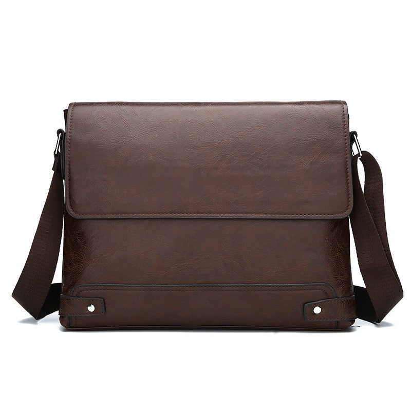 Men's Solid Color Retro Leather Shoulder Bag, Casual Business Messenger Bag Horizontal A4 Paper Travel Bag Briefcase Laptop Bag