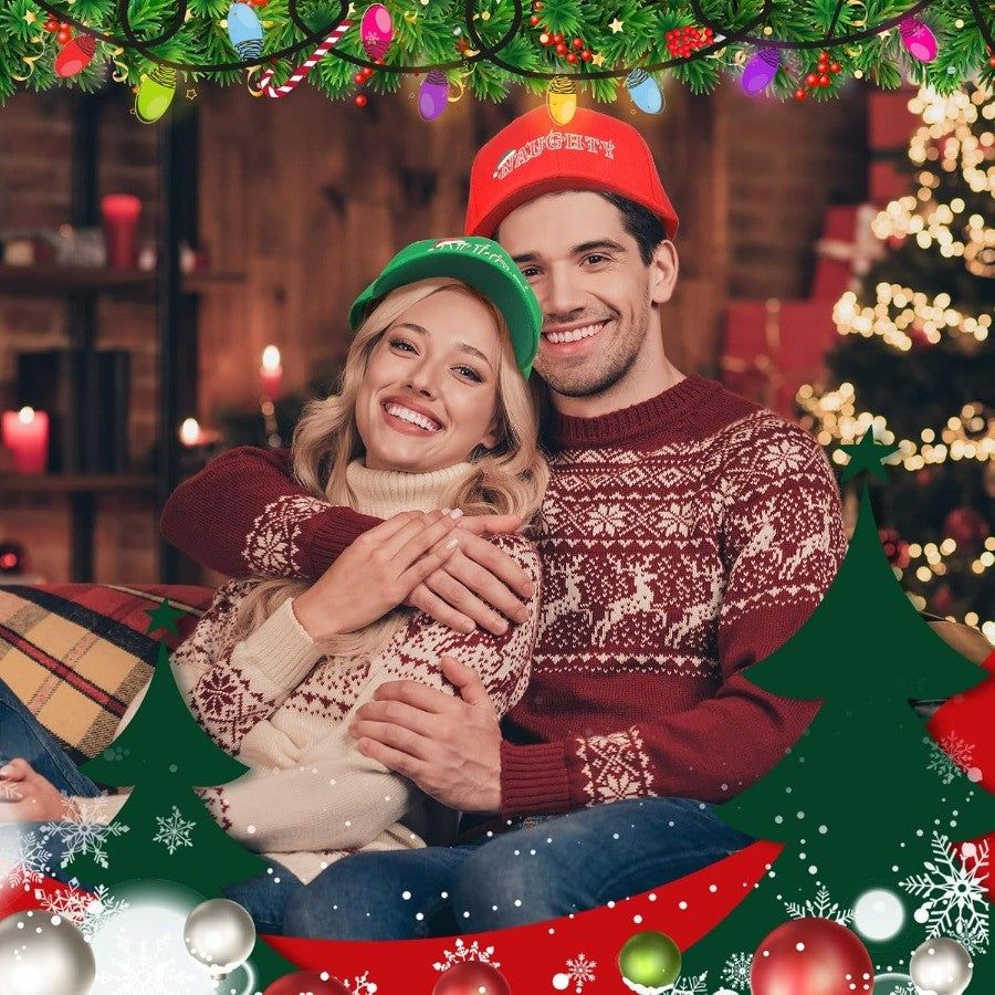2 Pcs Christmas Hat for Men Women Christmas Baseball Cap Red Naughty Hat Green Nice Hat Christmas Beanie Santa Hat Perfect for