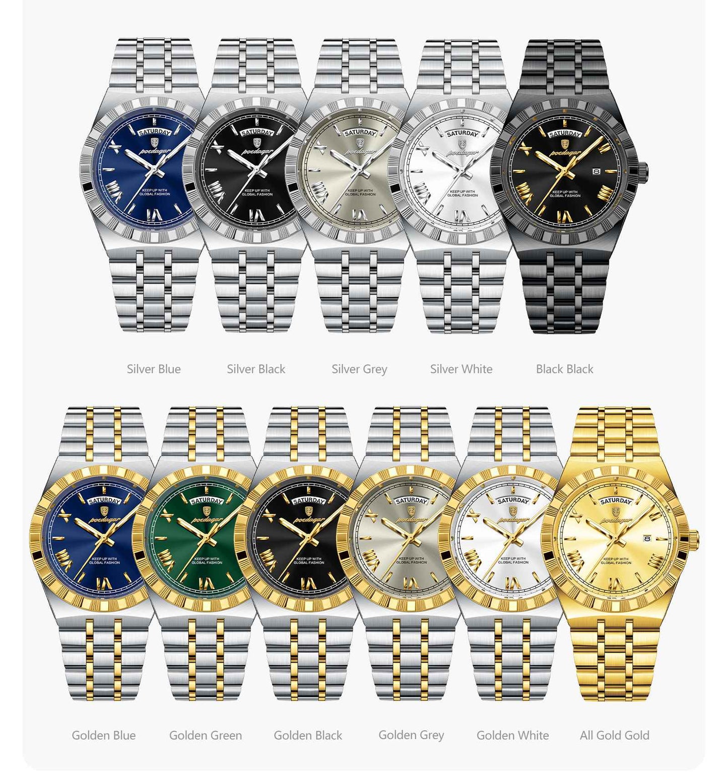 POEDAGAR Luxury Business Man Watch Week Date Waterproof Luminous Watches For Men Stainless Steel Quartz Fashion Men's Wristwatch