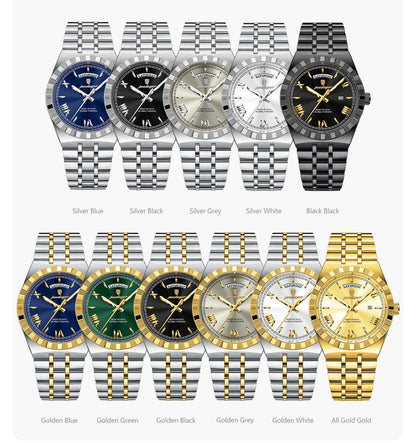 POEDAGAR Luxury Business Man Watch Week Date Waterproof Luminous Watches For Men Stainless Steel Quartz Fashion Men's Wristwatch