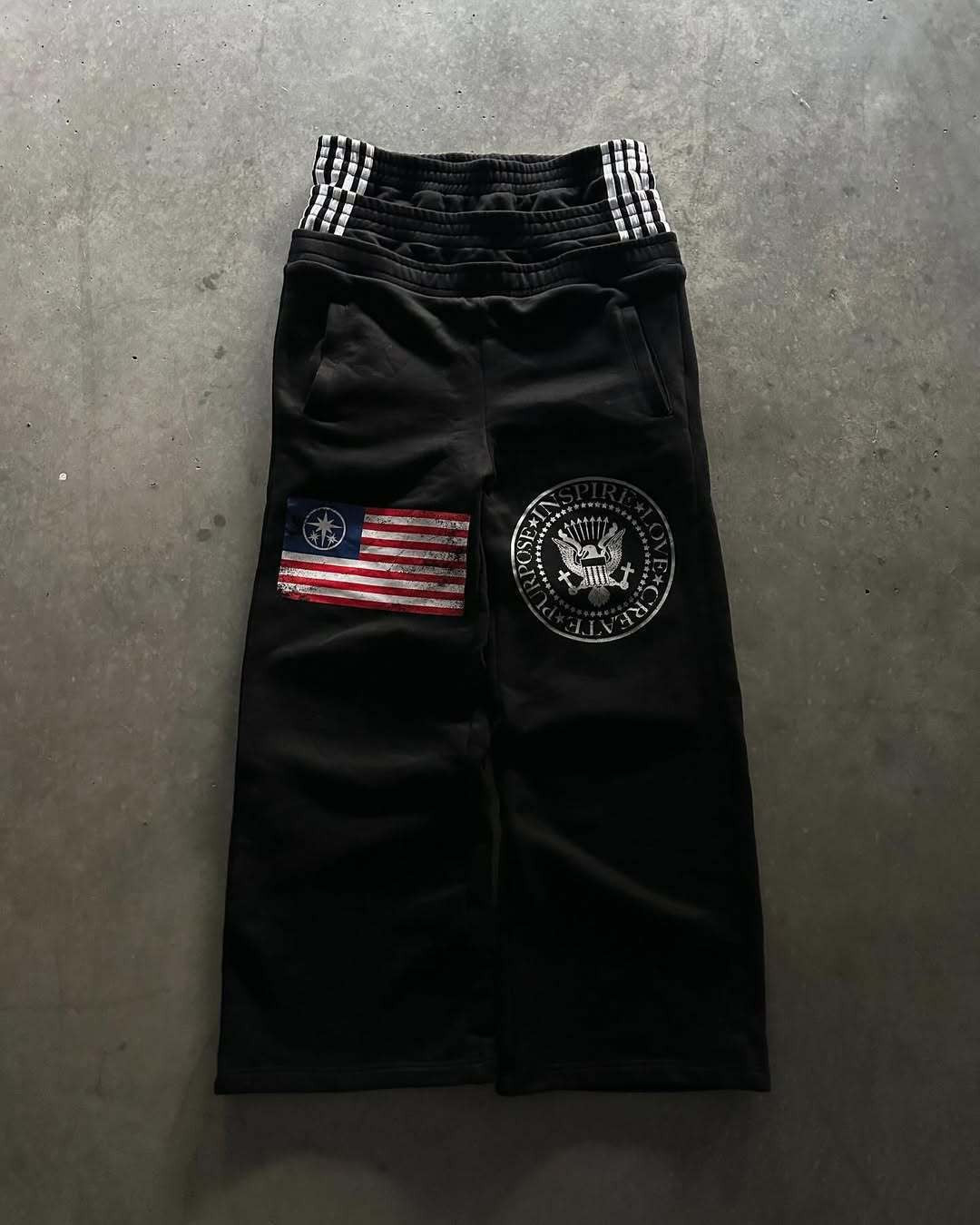 Calça Americana Masculina de Cintura Dupla, Calça da Moda de Rua, Calça Masculina com Letras Bordadas Retrô Estilo Harajuku, Unissex
