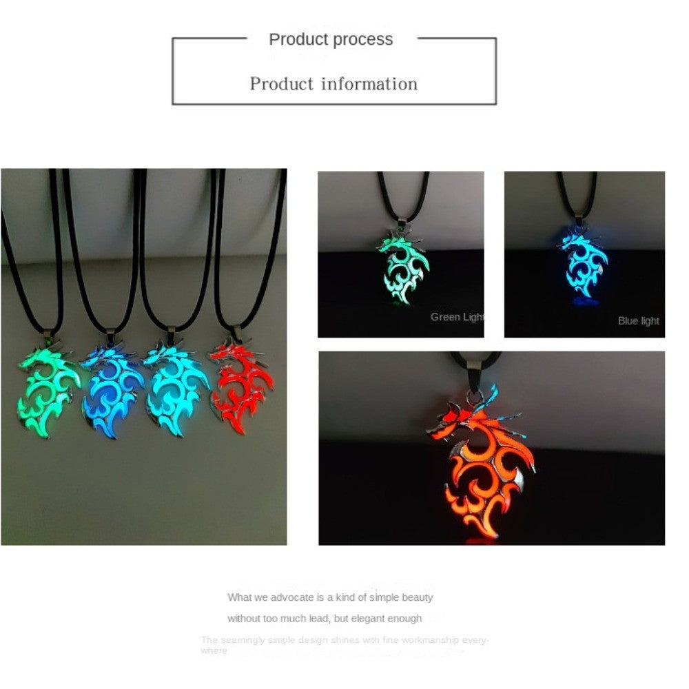Colar Pingente Dragão Que Brilha No Escuro Amuleto Dragão Luminoso De Pedra Da Lua Presente De Colar Que Brilha No Escuro Vintage Punk Para Homens E Meninos