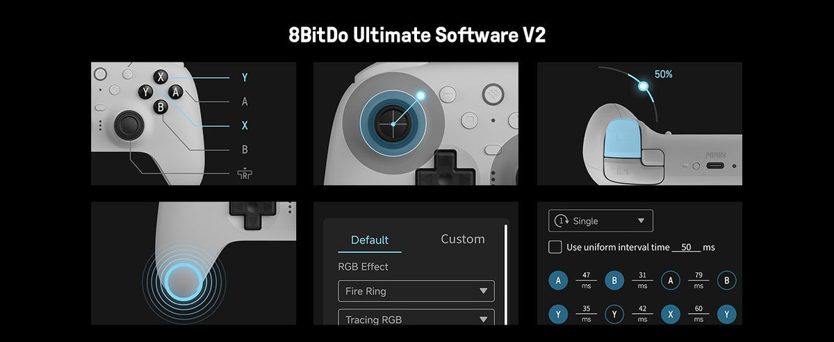8BitDo Ultimate 2 Bluetooth Gamepad Game Controller with TMR Joysticks & Hall Effect Triggers for Nintendo Switch 2,PC,Windows