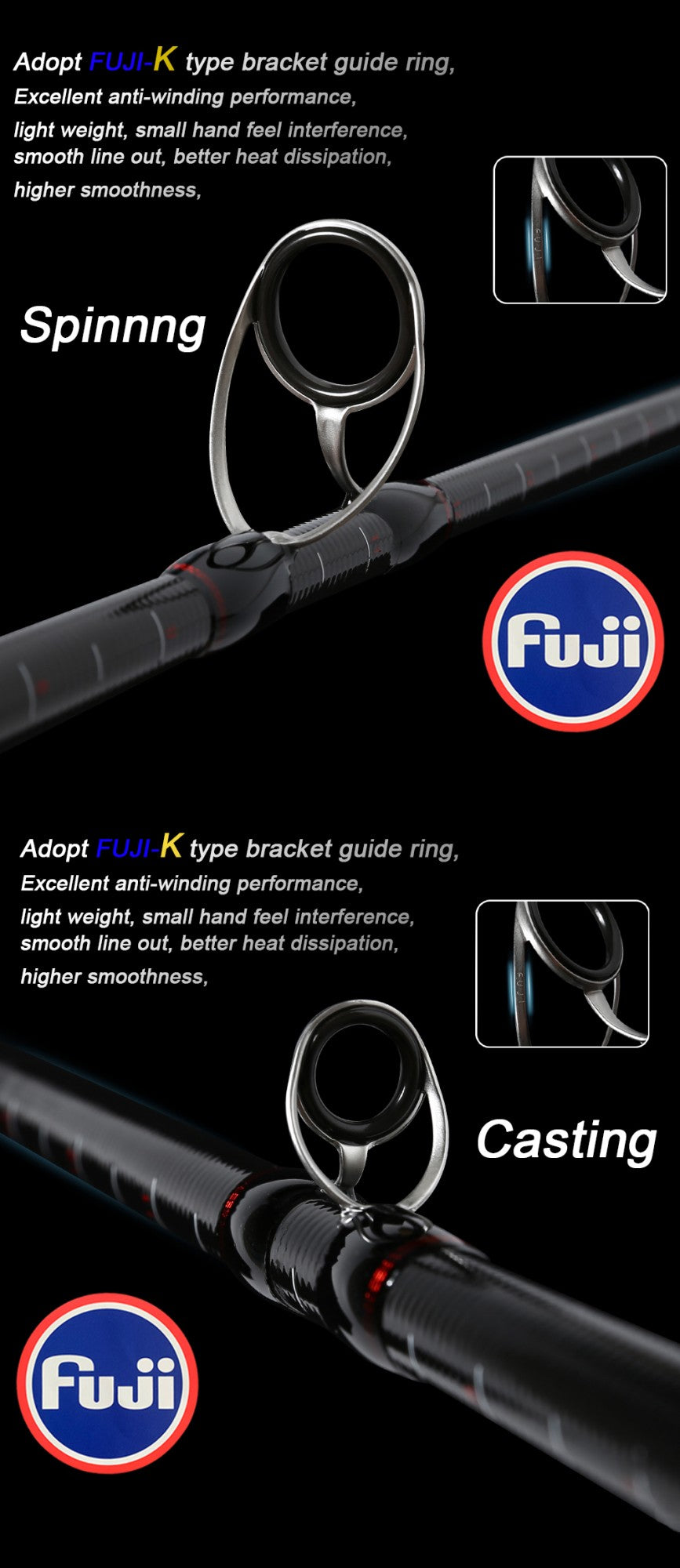 BUDEFO ROCK  Carbon Spinning Casting Fishing Rod with 1.98m 2.28m 2.43m 2.58m 2.70m 3.00m Baitcasting FUJI Guide FAST Rod