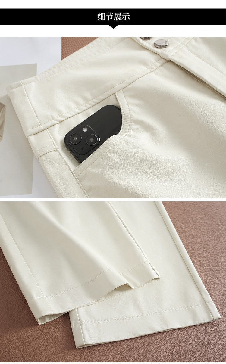 ZUZK High Quality Women PU Leather Wed Leg Pants  Autumn Winter Fashion Warm Long Leather Pants Elegant LeatherTrousers