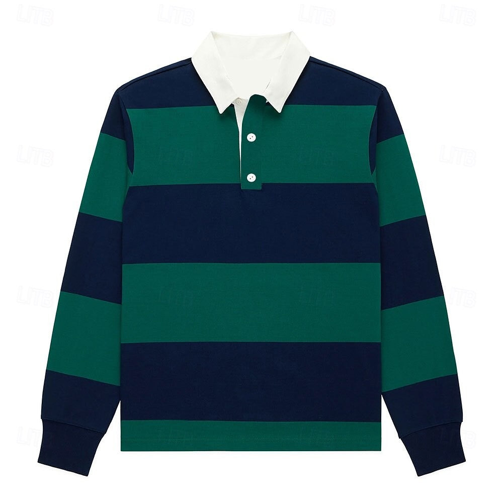 Fashion Stripe Block Color Polo Shirt 3D Printed Creative Multicolored Long Sleeve Pullover Autumn Outdoor Sports Casual Clothes