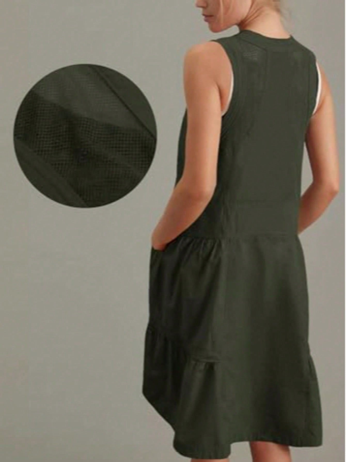 Fisoew Women's Sleeveless Mini Dress Half Zip V Neck Casual Mesh Back Summer Dress with Pockets sexy dress