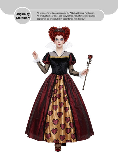 New Red Queen Of Hearts Dress Wonderland Red And Black Dress For Adult Halloween Party Retro Court Alice Role Play Costume 2026