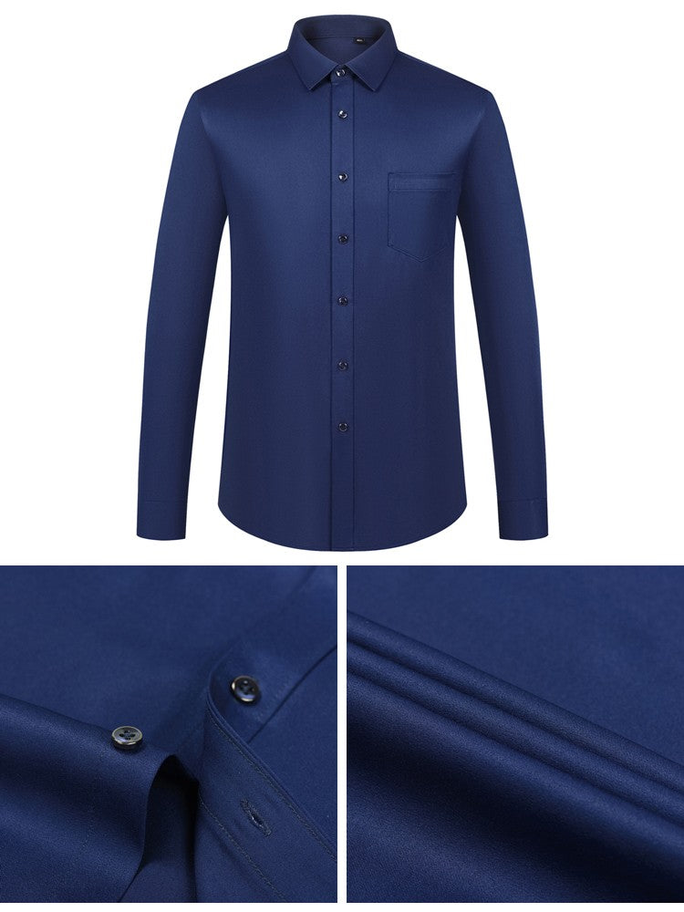 Men's Sleek Stretch Long Sleeve Button Up Shirts with Chest Pocket, Solid Color Formal Business Wrinkle Free Menswear Clothing