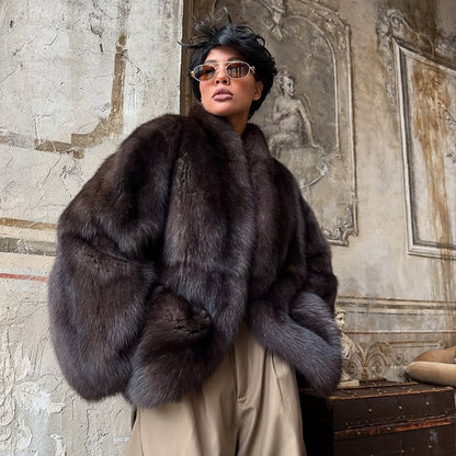 Casual Medium-length Fur Coat Women Fashion Lapel Hidden Button Loose Elegant Warm Outwear 2025 Fashion Office Commute Overcoat