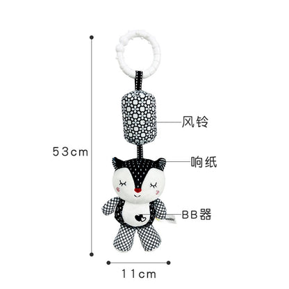 Stroller Bed Crib Hanging Bell Plush Doll Baby Infant Rattles Newborn Black White Visual Grab Ability Training Toy for Bebe Gift
