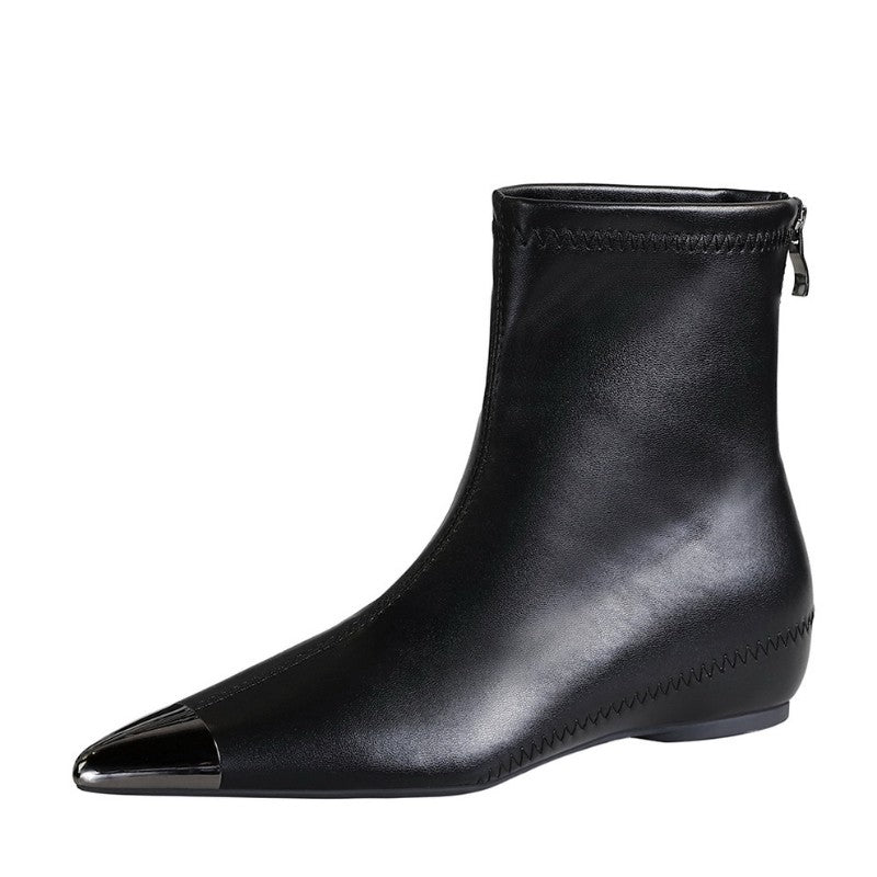 Retro European American Style Versatile Low Heel Heel Heightened Metal Pointed Iron Head Short Tube Women's Boots Short Boots