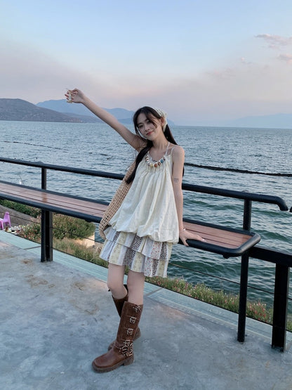 Vacation Mode Floral Slip Dress Women Mixed Print Layering Piece Slender Silhouette Destination Dress Coastal Grandmother Style